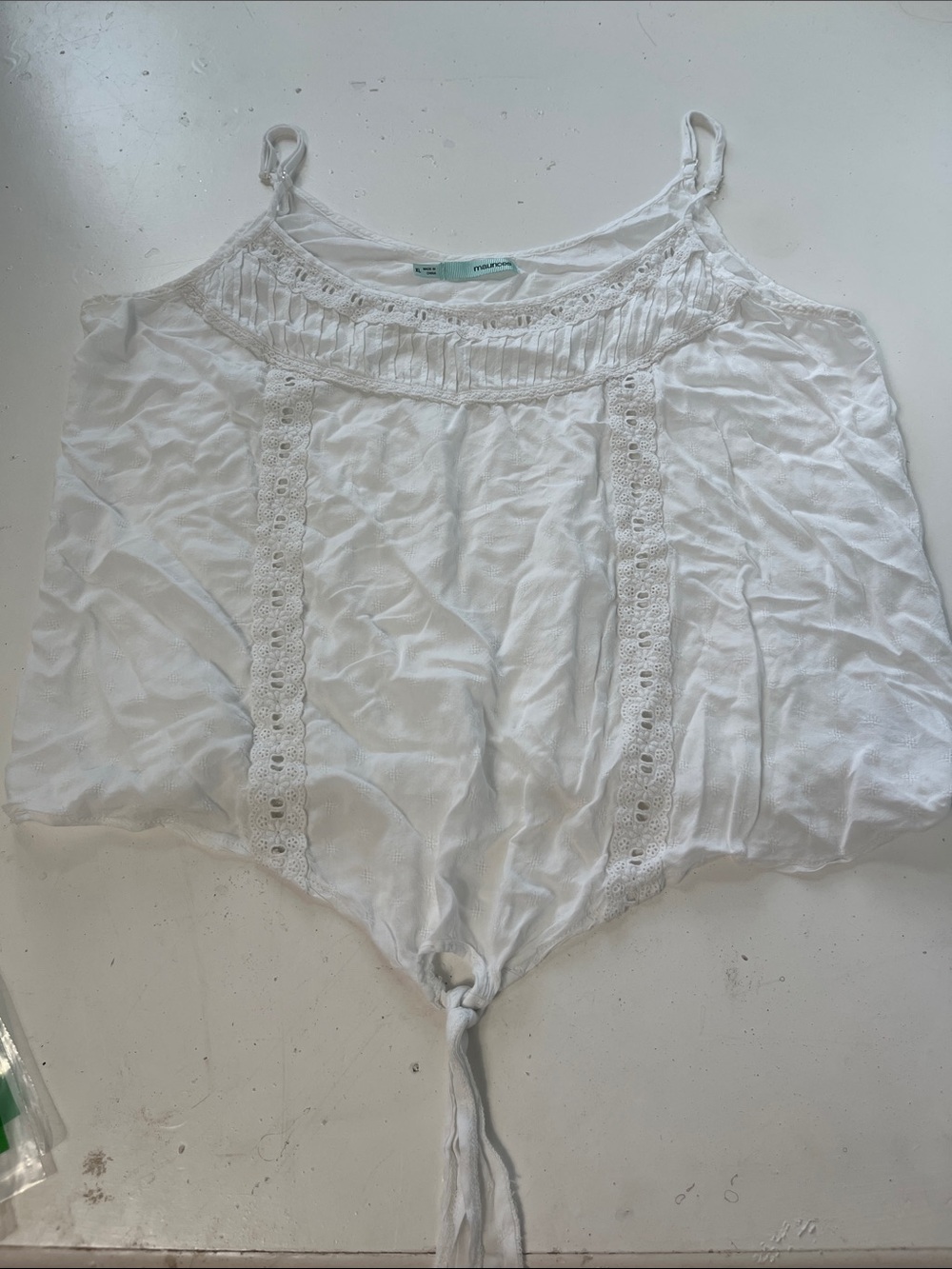 Maurices XL White Cut Out Front Tie Lace Tank Top